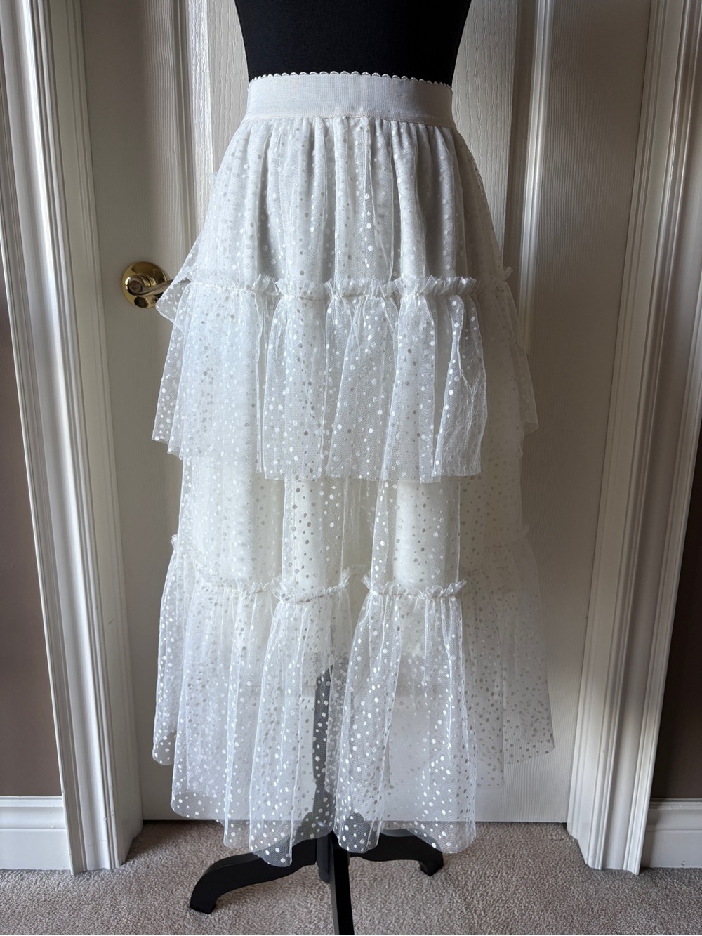 White Tiered Polka Dot Tulle Skirt